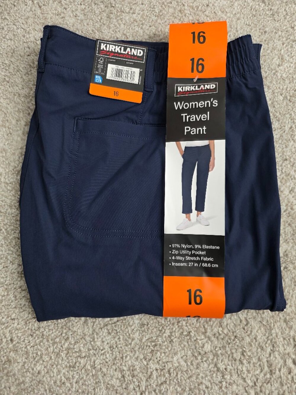NEW Kirkland Travel Pant size 16 Navy Blue